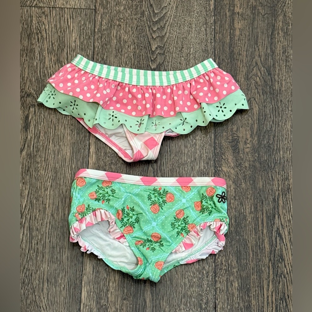 Matilda Jane Pink and Green Ruffle Swim Set